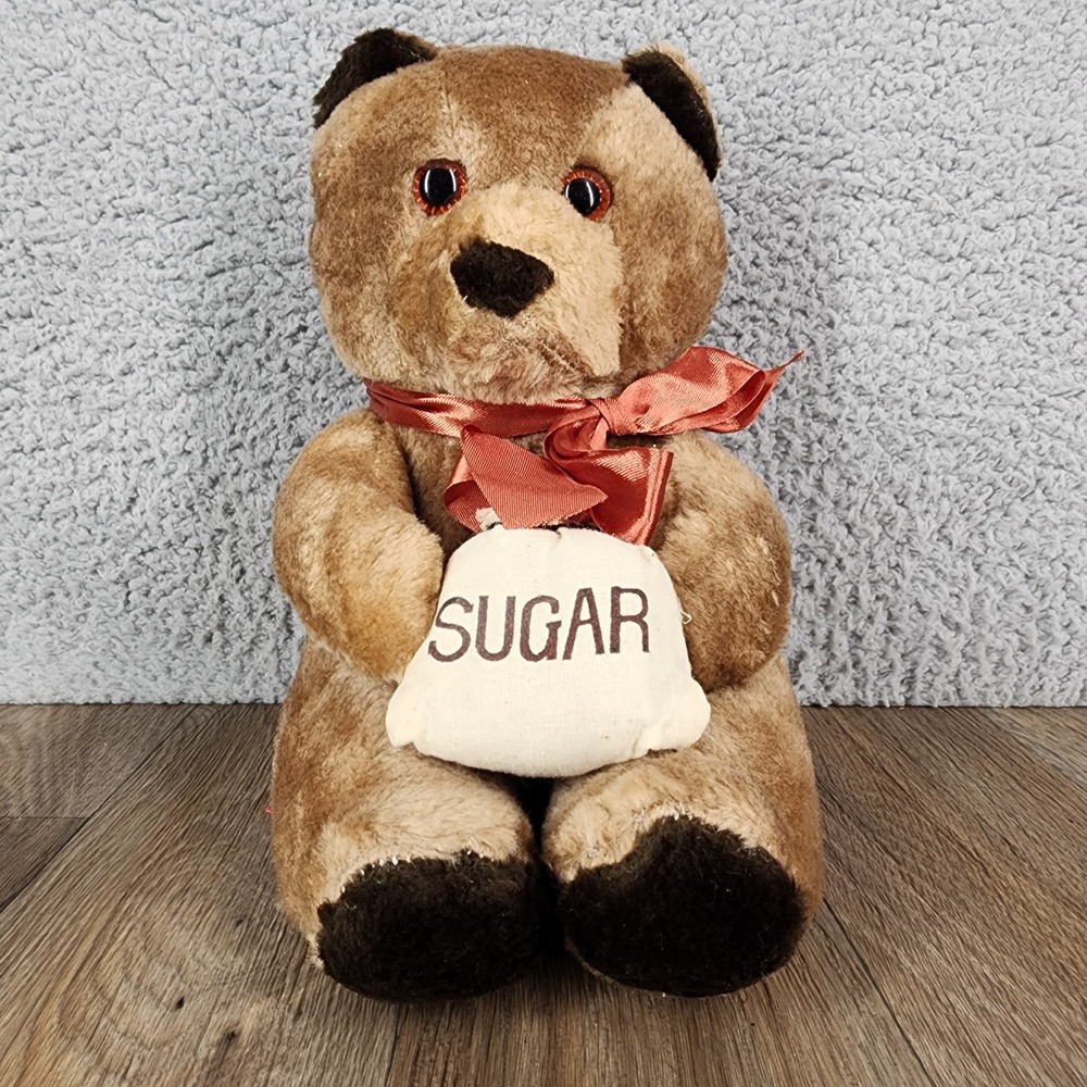 Vintage Ace‎ Novelty Sugar Teddy Bear Plush Brown Tan Stuffed Animal Korea 9"